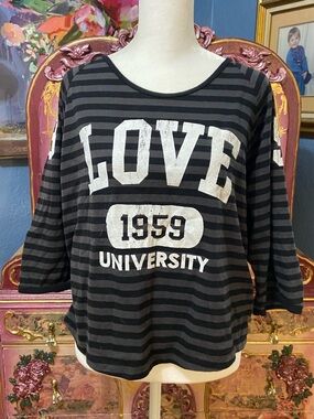 LOVE 1959 University Striped Women's Top - Black & Gray